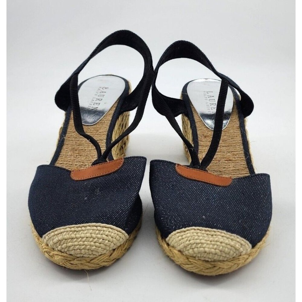 Lauren Ralph Lauren Women's Cala Espadrille Wedge Sandals Blue/Tan Size 10B - Picture 3 of 9